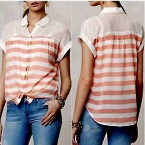 Anthropologie Hei Hei Orange & cream Striped buttondown Top, size small